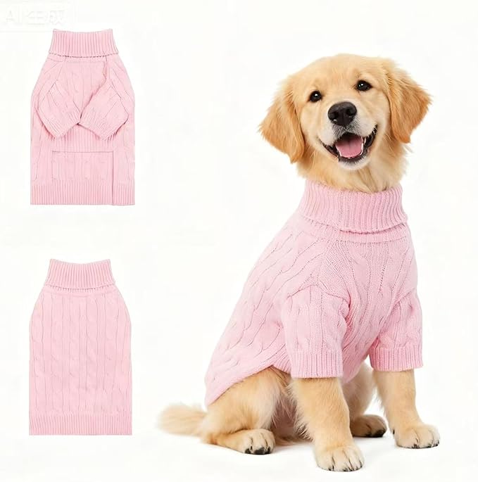 Small/Medium Dog Sweater, Warm Dog Winter Coat w/Sleeves, Comfortable High Neck Premium Dog Clothes for Golden Retriever-Best for Holidays, Daily Walks XXL Pink