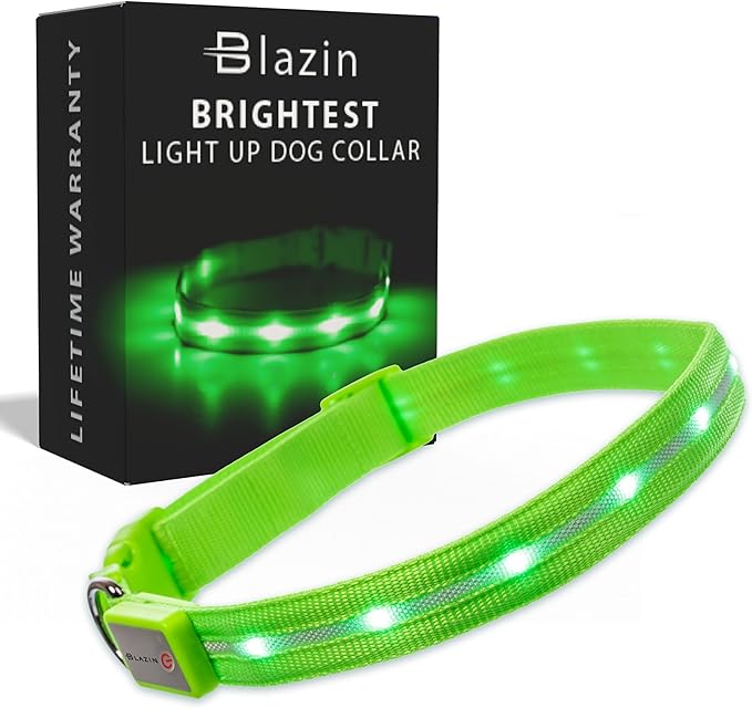 Blazin Light Up Dog Collar - The Original LED Dog Collar - USB Rechargeable - Waterproof - 1,000 Feet of Visibility - Dog Collar Light for Small, Medium, Large Dogs - USA Brand