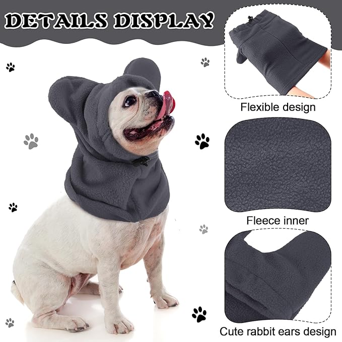 Winter Dog Hats Quiet Ears for Dogs Ear Muffs Pet Neck Warmer Scarf Hoodie Noise Protection Cover Beanie Head Wrap Costume for Pet Dog Cats(Grey,S)
