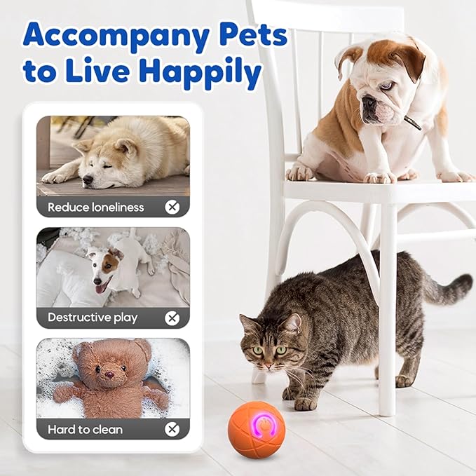 Upgraded Interactive Dog Ball, 2025 New Activated Automatic Rolling Balls for Dogs, Self Moving Vibrating Smart Jumping Bouncing and Rotating Pets Toy to Keep Them Busy (HOT - Orange)