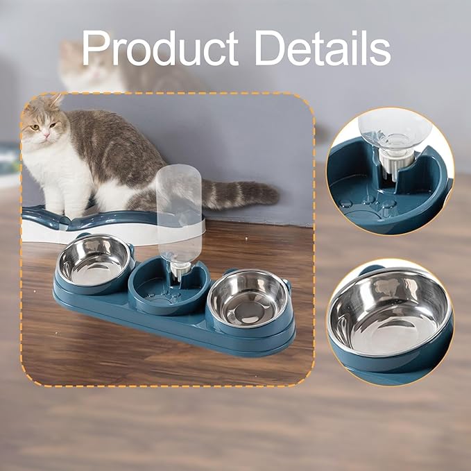 Double Bowl Pet Food Water Dish Feeder for Dog Cats Daily Feeding with Automatic Dispenser for Dry Wet Double Bowl Feeder