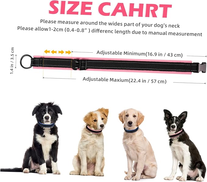 Reflective Dog Collar Pet Collar for Dogs Breathable Adjustable Fit Pink