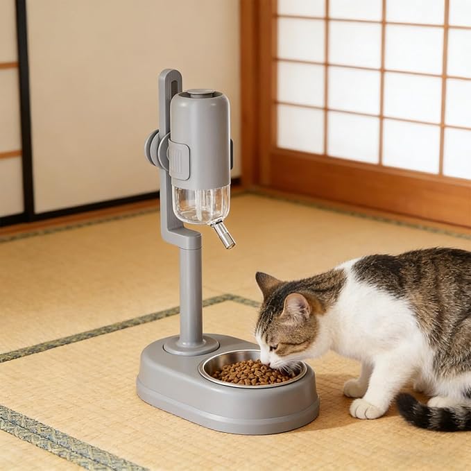 Food Water Automatic Feeders, Automatic Dog Bowl Dispenser, No Drip Easy Clean Pet Feeder, Durable Small Animal Feeding Tool, Dogs Cats Puppies Rabbits for Dogs Cats Puppies Rabbits (Grey)