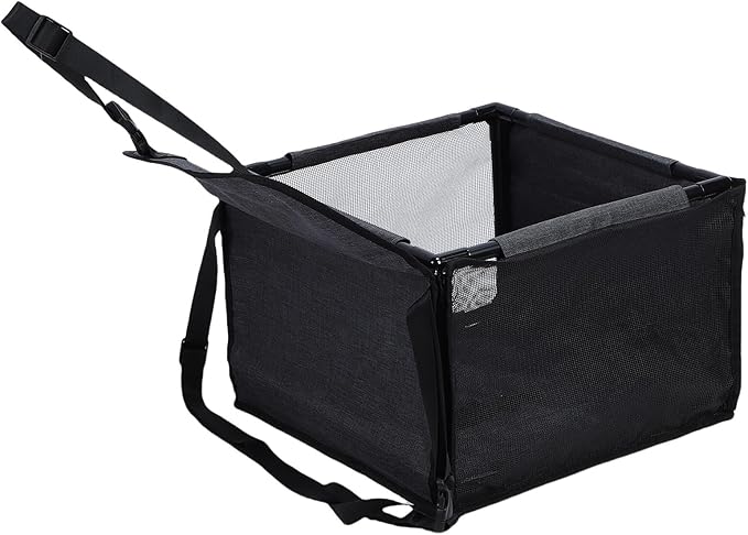 Dog Car Seat Foldable Pet Carrier Crate with Breathable Mesh for Travel Road Trip Indoor Outdoor Use Oxford Cloth PVC Material 39x39x27cm (Black Gray)