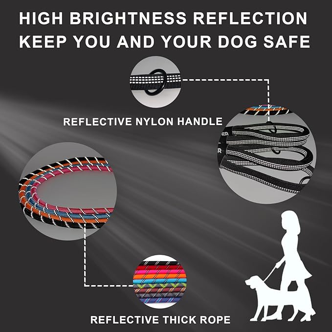 ZALER Short Dog Leash, 18 Inches Rope Traffic Leashes for Dogs, Reflective Dog Lead with O-Ring, Heavy Duty Pet Leash for Large and Medium Dogs (18'' Pink)