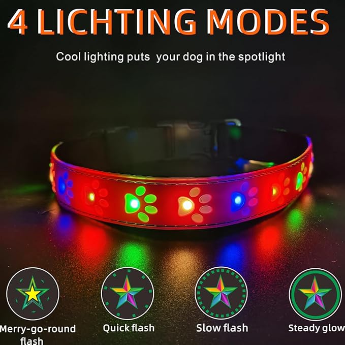 Personalized Flashing USB-C led Light up Dog Collar with Airtag Holder, Waterproof,15 Modes Changing (RED PRO, XL(19.7-23.6"))