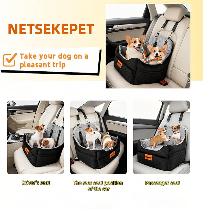 The netsekepet Suitable for Dogs Weighing 35 to 38 pounds Thick-Padded Memory Foam car Seats Suitable for Medium-Sized Dogs, Detachable and Washable, Storage Bags, 2 seat Belts