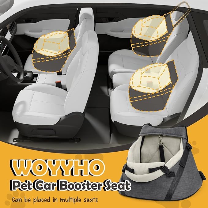 WOYYHO 1-7 lbs Tiny Dog Car Seat for Teacup Yorkie Luxury PU Leather Dog Booster Seat for Small Animals Cats Bunny Lizard Guinea Pigs with Safety Belt, Soft Flannel Lining, Adjustable Height