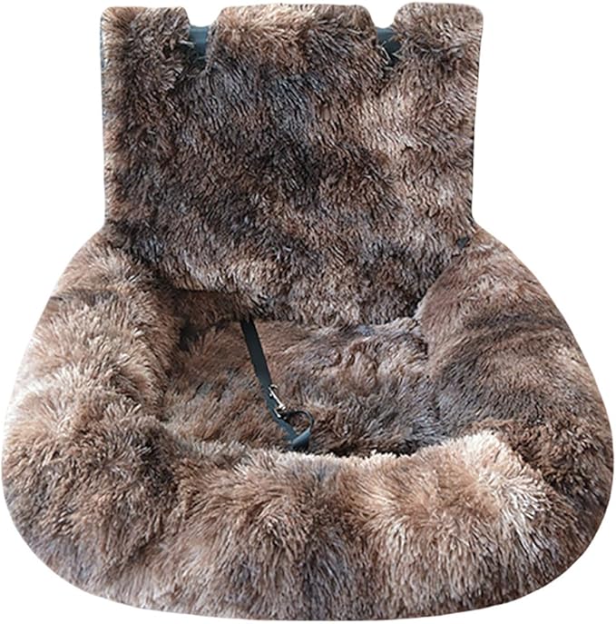 Dog Car Seat Bed, Fluffy Pet Travel Seat, Removable Washable Cushion, Non-Slip Bottom, Protects Car from Dirt/Scratches, Suitable for Small, Medium Dogs/Cats & All Vehicles (Brown)