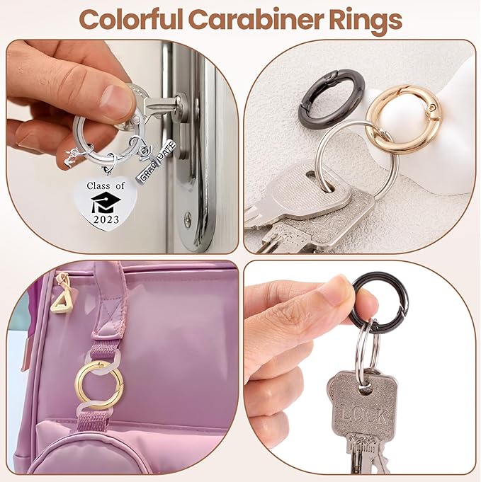 Spring O Rings,Round Spring Snap Keyring, Metal Carabiner Clips for Keychain Handbag Purse Dog