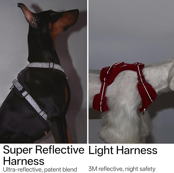 All-Weather No Pull Dog Harness Reflective Vest Harness QR Code Anti-Lost Adjustable Quick-Release Buckle Soft Padded Breathable Harness for Small Medium Large Dog (Super Reflect-Black, M)