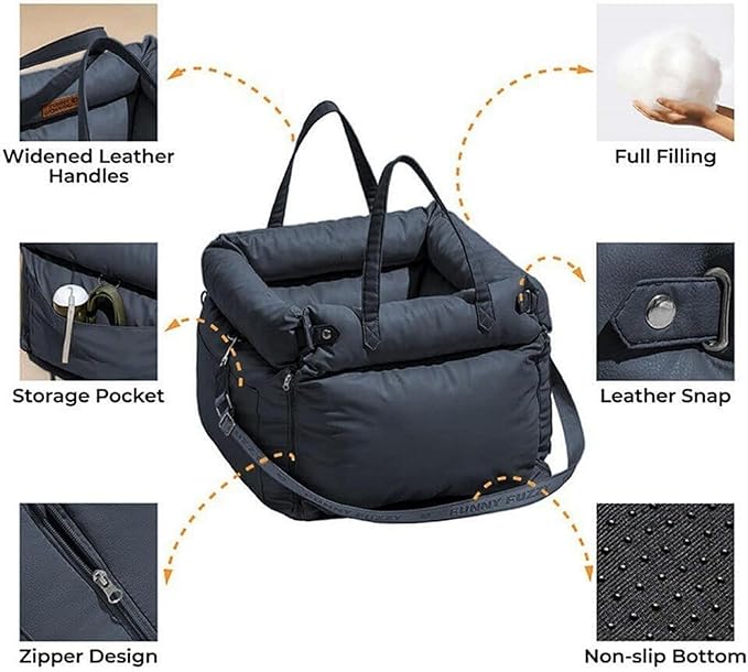 Deluxe Dog Car Seat for Small Dogs, Waterproof PU Leather Pet Booster Seat with Safety Tethers & Storage Pocket, Portable Travel Car Bed for Puppies & Small Pets up to 25lbs (Black)