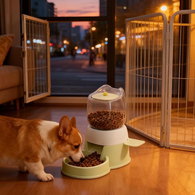 Pet Food Dispenser, 12.6x10.63x7.09 Inch 2L Capacity Automatic Feeder, PP PTE Press Design Dish for Backyard, Patio, Pet Store, Pink, Green