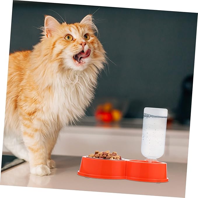 Hemoton Automatic Dog and Cat Water Dispenser Bowl Durable -Spill Pet Feeder with Dual Bowls Easy to Clean and Cats Orange