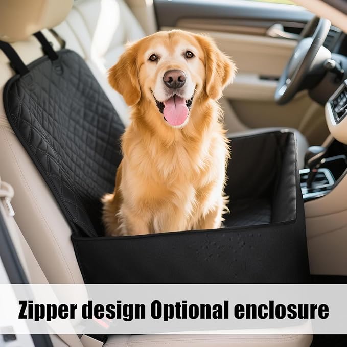 Dog Car Seat - Black Travel Dog Bed Carrier, Elevated Booster Seats Small Dogs, Large Waterproof Dogs Travel Seat | Washable Cushion Cover for SUV Truck Backseat Puppy Safety Barrier Outdoor