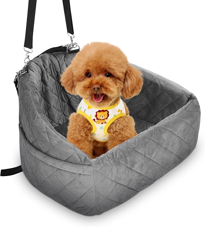 Dog Car Seat, Pet Booster Seat Elevated Dog Travel Carrier Bed with Washable Removable Cover and Storage Pockets for Small & Medium Dogs Pets (Black)