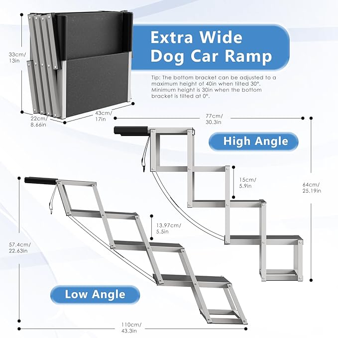 Dog Stairs for Large Dogs - 4 Step Wide 16in High 34in Foldable Dog Ramp for Car Non-Slip Surface Support up to 230lbs - Suitable for Sedans, Sofas, Beds