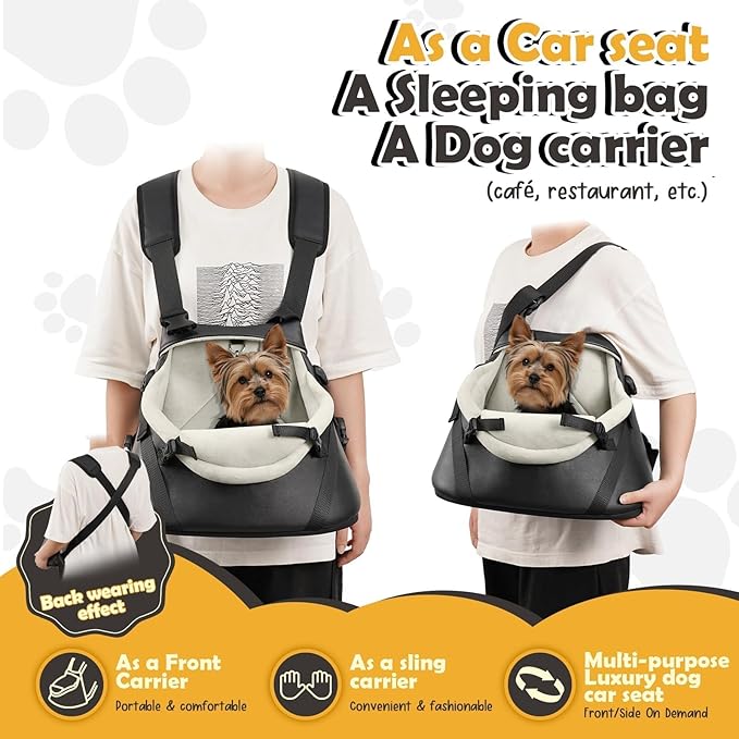 WOYYHO 1-7 lbs Tiny Dog Car Seat for Teacup Yorkie Luxury PU Leather Dog Booster Seat for Small Animals Cats Bunny Lizard Guinea Pigs with Safety Belt, Soft Flannel Lining, Adjustable Height