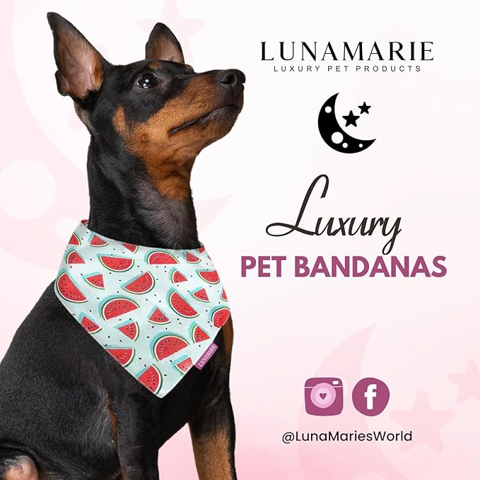 LunaMarie - Luxury Pet Birthday Bandanas -Premium & Silky Poly Fabric | 100% Handmade | Custom Shape Dual Layered (Watermelon, X-Small)