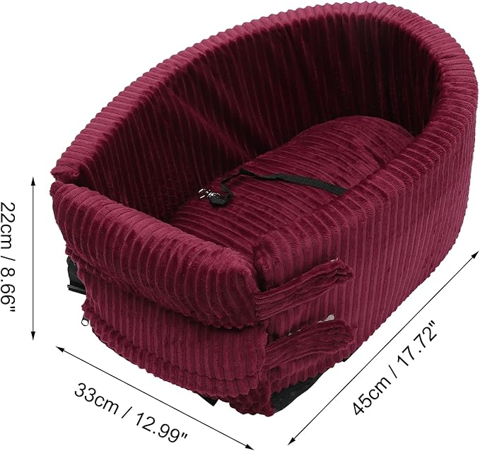 X AUTOHAUX Dog Car Seat Seat Adjustable Straps for Medium Small Sized Puppy Cat Seat Pets Soft Non Slip Bottom Travel Bed Corduroy Wine Red