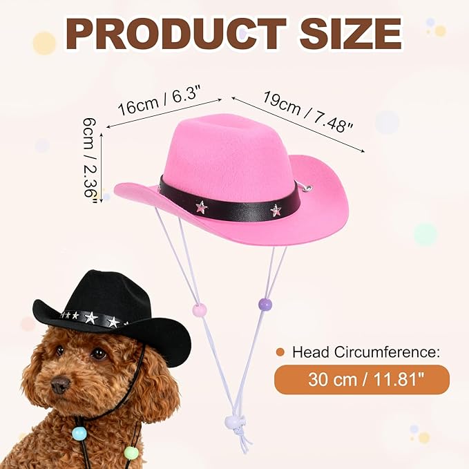 Dog Cowboy Hat, Mini Cowboy Hat for Pet with Chin Strap Adjustable Cosplay Cap Star Decor, (Pink, L), Intended for Dogs and Cats/Halloween Costume/Party Decoration