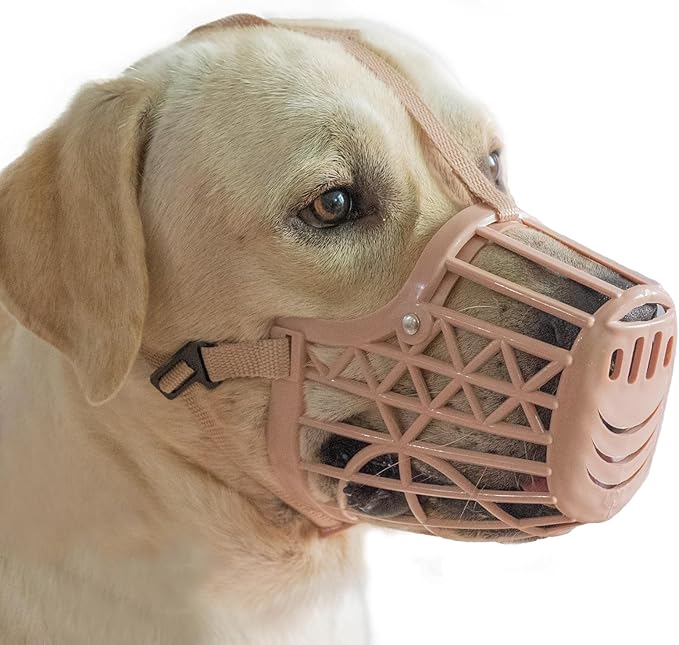 Basket Dog Muzzle for Large Medium Small Dogs, Cage Muzzles to Prevent Biting Chewing Licking Scavenging, Mouth Cover with Adjustable Strap for Vet Visits, Grooming, Walking (Size 1, Beige)
