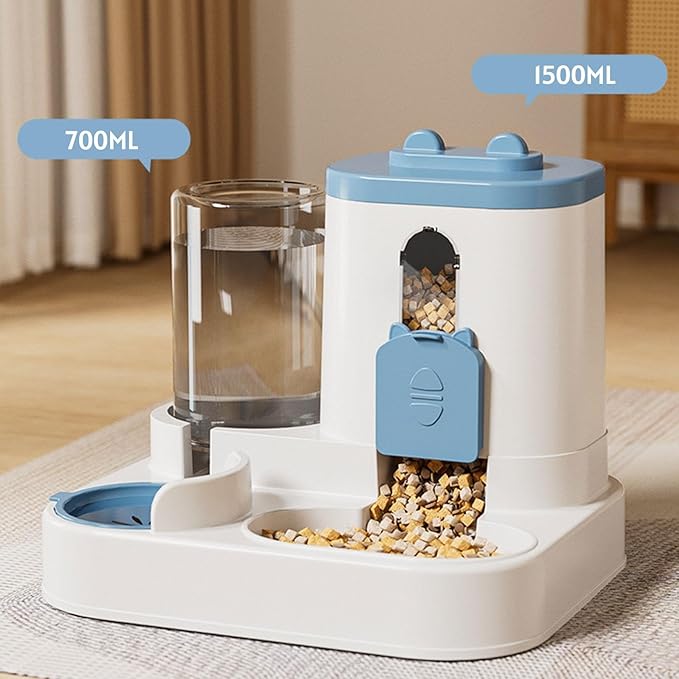 Automatic Pet Feeder and Waterer Dog Feeder 2 in 1 Anti Slip Large Capacity Feeding Station for Cats and Small Dogs Indoor, Blue