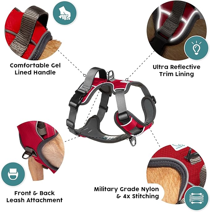 Embark Adventure Dog Harness, Reflective Trim No Pull Dog Harness Medium Sized Dogs - Military Grade Nylon, Front Clip with Gel Lined Handle.