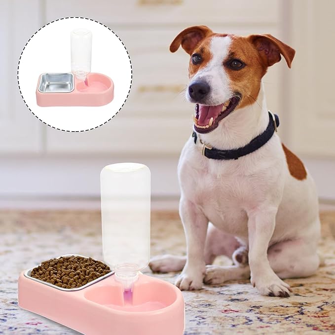 UPKOCH Automatic Hanging Pet Water Bowl with Anti-Skid Dog Cage Food Bowl, Detachable Dual Feeder for Cats and Dogs, Pink for Cage Use and Indoor Pets