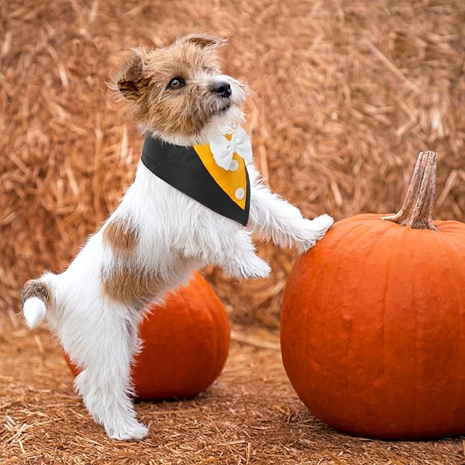 FUAMEY Dog Tuxedo Halloween for Small Dogs,Dog Formal Suit Dogs Attire Pet Bow Tie Puppy Party Costumes Cat Tux Outfits Pets Bandana Cosplay Adjustable Bowties Thanksgiving Halloween XS