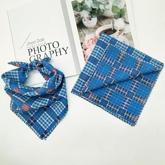Double Layers Two Tones Dog Cotton Square Bandana Bibs Scarf Kerchief for Small Medium Dogs Boy or Girl - DCB23 B&W