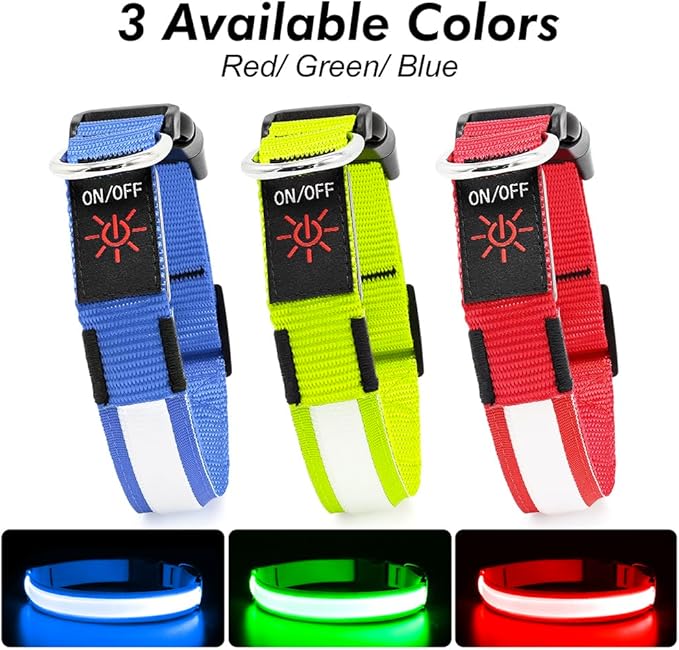 LED Dog Collar, USB Rechargeable Light Up Dog Collars, Adjustable Glow Collars for Dogs,Reusable Safety Dog Collar for Small, Medium, Large Dogs (Blue, Large)