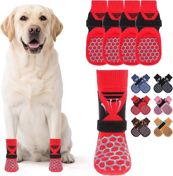 KOOLTAIL Dog Socks for Hot/Cold Pavement, Breathable & Warm Dog Socks to Prevent Licking Paws, Non Slip Pet Boots & Paw Protectors for Hardwood Floor,Grippy Shoes for Large Senior Dogs