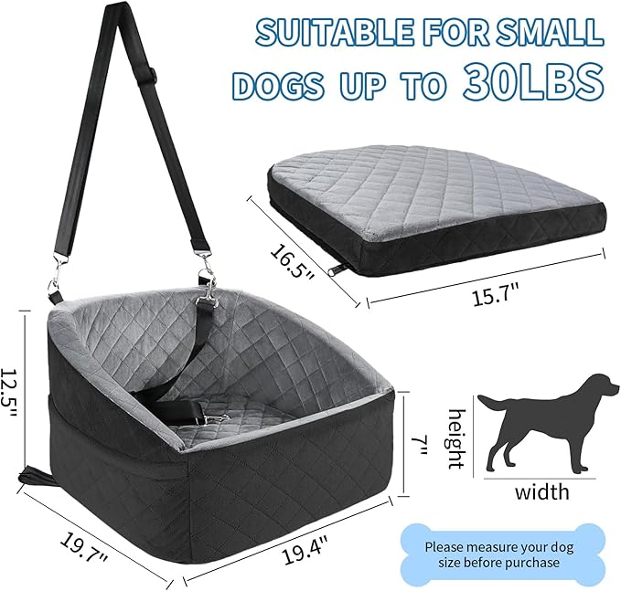 Suitable for Most Vehicles Dog Booster Car Seat for Small Dogs Up to 25-35 Lbs Fully Detachable Machine Washable Cover Adjustable Safety Straps & Leash Non-Slip Bottom with Storage Pockets（Dark Grey）
