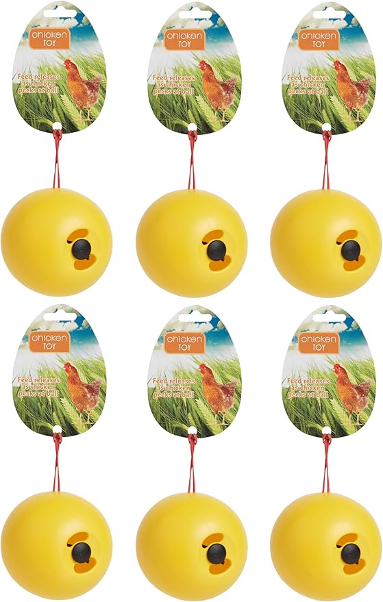 Lixit® Chicken Feeder Treat Ball Toy - Chicken Coop Peck Toy - Chick Slow Feeder and Enrichment Ball (Yellow, 6 Pack)