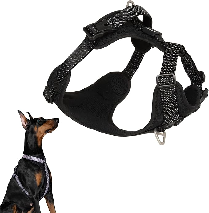 All-Weather No Pull Dog Harness Reflective Vest Harness QR Code Anti-Lost Adjustable Quick-Release Buckle Soft Padded Breathable Harness for Small Medium Large Dog (Super Reflect-Black, XL)