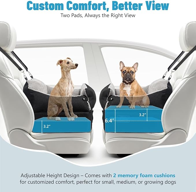 EASTBLUE Dog Booster Car Seat: Elevated Car Seat for Small Medium Dogs 0-35 lbs Washable & Safety Dog Travel Bed with Memory Foam Cushions for Pet Puppy Cat