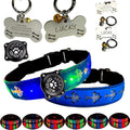 Pet Collar with AirTag Holder and ID Tag, 15 Lighting Modes, Waterproof Cross Pattern Design, Multiple Colors (Blue Pro, M(11.8-15.7"))