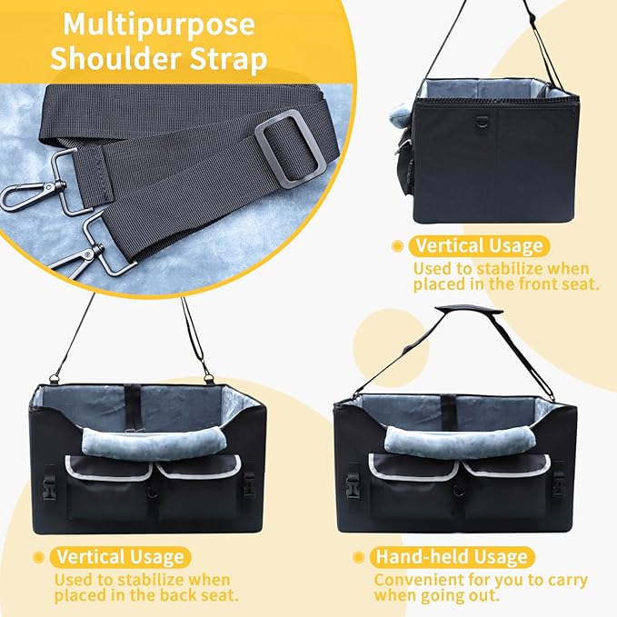 Foldable Dog Car Seat for Small/Medium Dogs,Potable Puppy Booster Seat with Harness &Safety Belt, Travel Pet Bed can Removable & Washable Suitable for 2 Dogs 25-30 lbs(Black)
