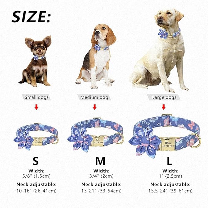 Custom Flower Dog Collar Nylon Floral Printed Pet Dog Collars Personalized Puppy Collar for Small Medium Large Dogs Cat Pitbull 168 Purple M