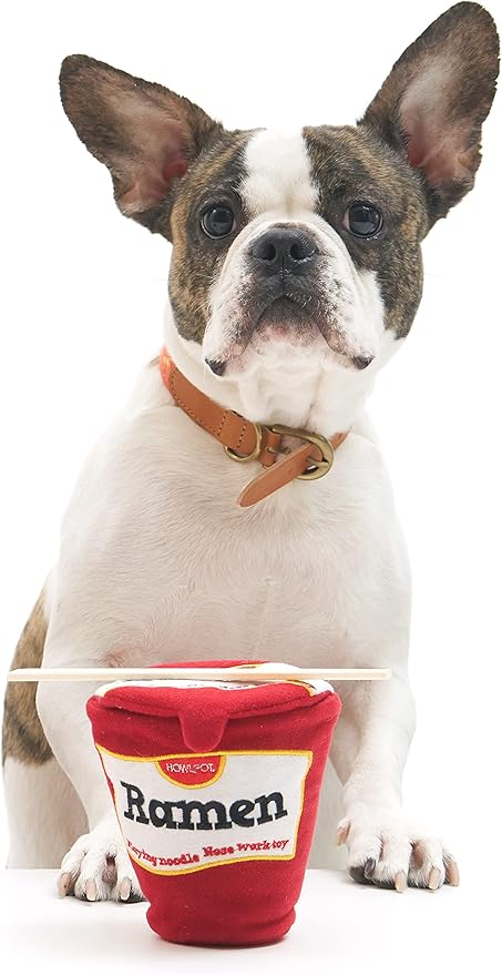 Dog Plush Chew Toy - Interactive Nose Work Pet Ramen Noodle Cup Fun Play Hide and Seek Food Dispensing Treat Small Medium Breed Cat Puppy SKU-3001