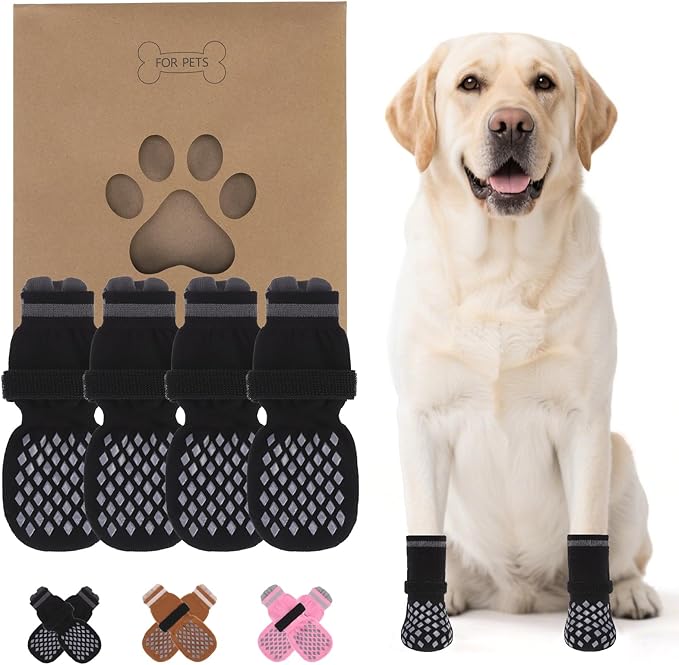 KOOLTAIL Anti Slip Dog Socks Booties to Prevent Licking Paws Scratching, Pet Boots&Paw Protector for Hardwood Floors, Dog Shoes for Winter, Traction Control Grip Socks for Small Medium Large Dogs XS
