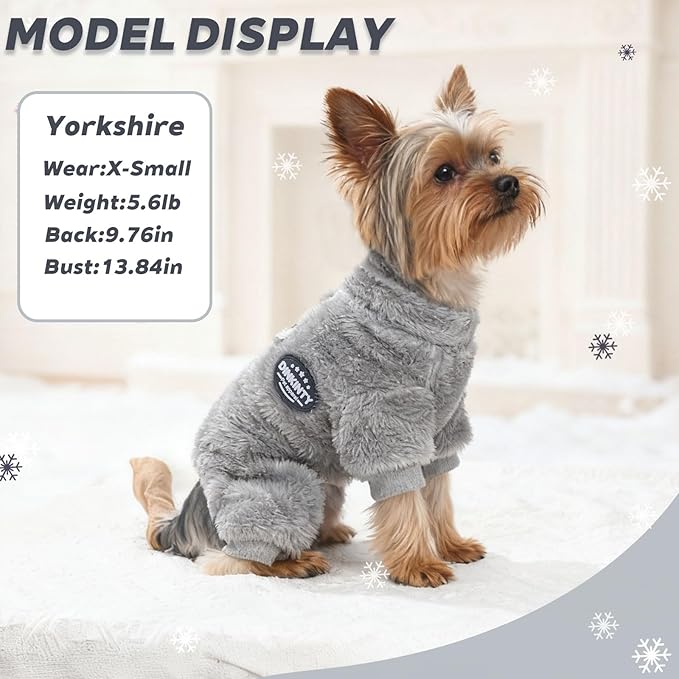 Fleece Dog Pajamas Winter Warm Dog Sweater for Small Dogs Thermal Soft Puppy Pjs Coat Stretchy Jumpsuit Doggie Pet Clothes Outfits Cat Apparel (Grey, Large)
