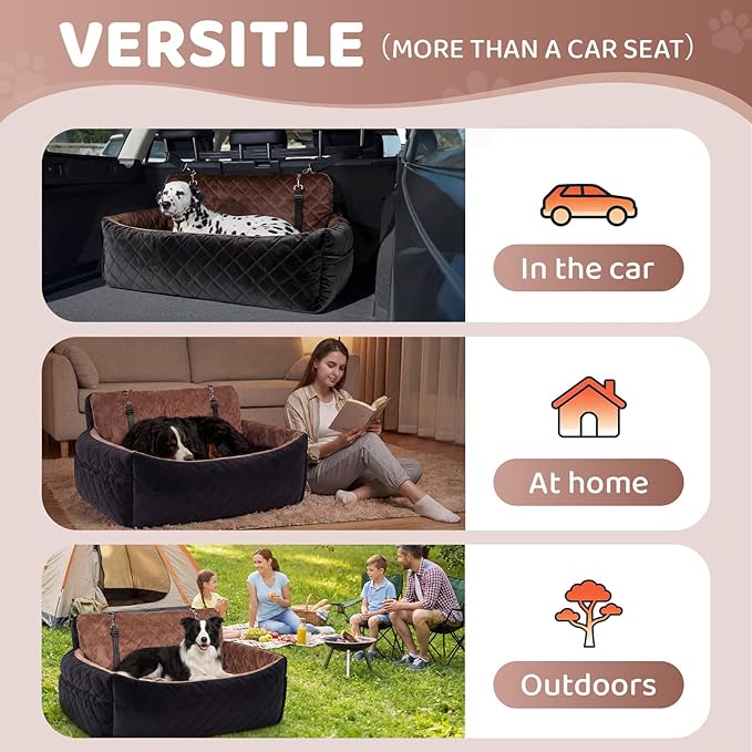 Garvee Dog Car Seat for Small,Medium Large Dog, Double Dogs Car Seat as Traval Bed, Waterproof Thick Cushion, Triple Belts & Harness, Portable Machine Washable Pets Booster Seat w/Side Pocket