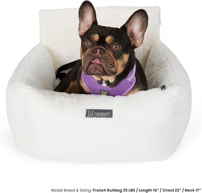 NANDOG Medium Cloud Car Seat in Pearl White - Ultra Plush Fabric Secure & Modern Design - Perfect for Small/Medium Dogs & Cats