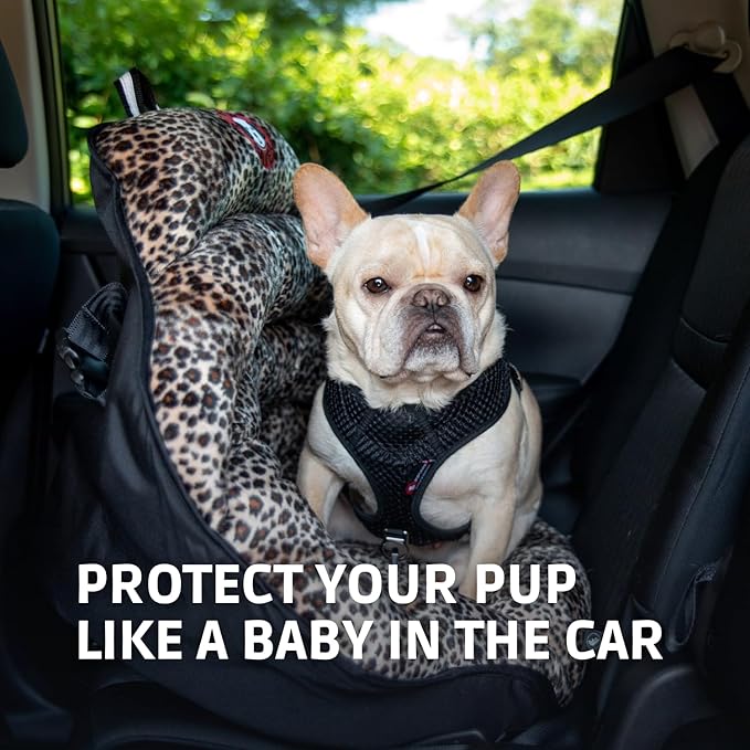 PupSaver Dog Car Seats for Small and Medium Dogs | Travel Booster Pet Seat | Crash-Tested Dog Bed for Cars | Compatible with Seat Belt Harness | Ideal for Dogs Up to 30lbs (Leopard with Black Trim)