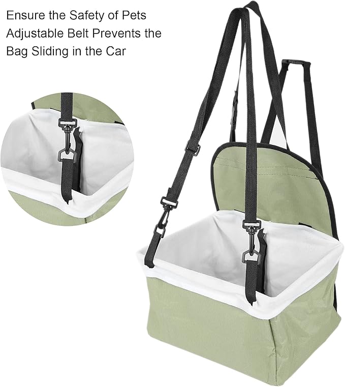 ZJchao Dog Car Seats for Small Dogs, Portable Travel Bag with Safety Traction Belt and Blanket, Non-Slip Backing, Adjustable Shoulder Straps, Green