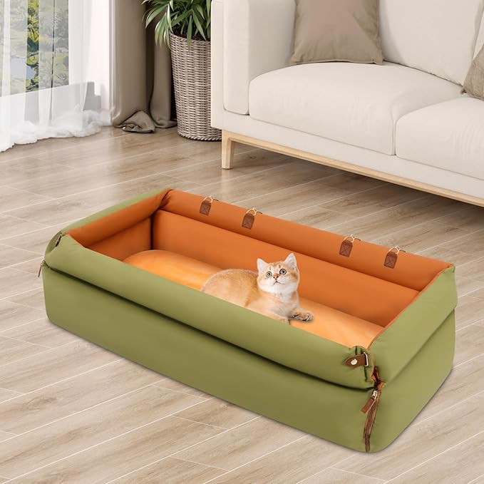 Pet Car Seat for Small Dogs & Cats, C ar Seat for D og and C at Sofa, Fluffy C at Car S eat with Removable Washable Cover for Homes, Living Rooms, Bedrooms, Balconies, Pet Shops, Green,XL