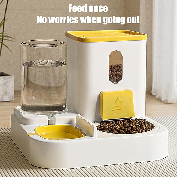 Pet Feeder and Water Dispenser Set – Electric Hydration Fountain with Food Container | Auto Feeding System for Cats Dogs Travel Dorm Home Hotel School Daily Meal Water Routine