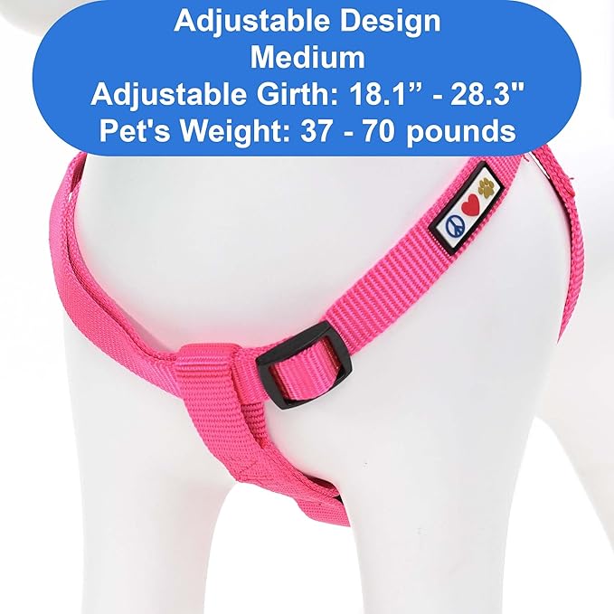 Pawtitas Personalized Dog & Puppy Harness Medium Pink Custom ID Tag Adjustable No Pull Vest